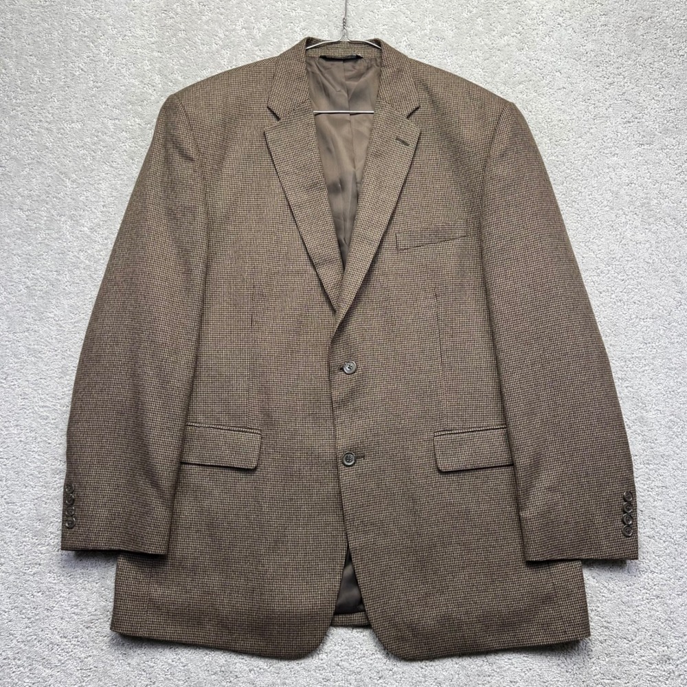 Joseph & Feiss Blazer Mens 44L Brown Houndstooth 2 Button Sport Coat Rayon Blend